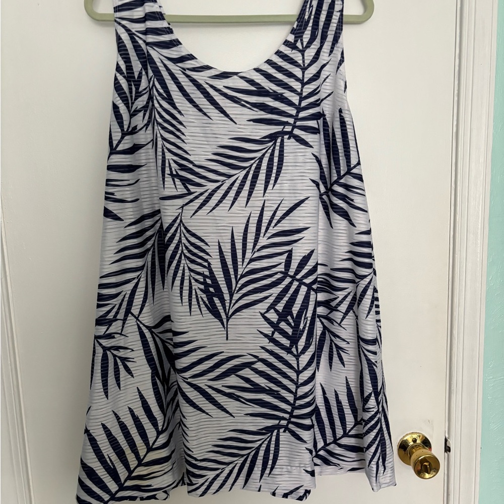 Navy and White Leaf Print Swim Cover-Up